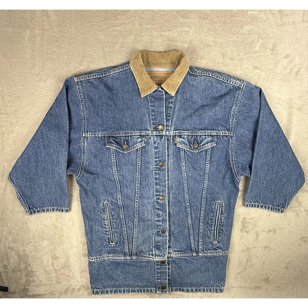 Vtg Levi Denim Barn Chore Field Jacket Coat Womens M Corduroy Collar USA